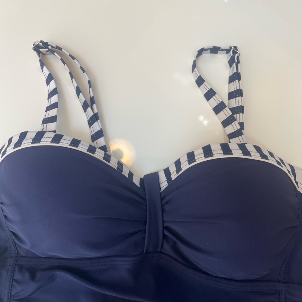 #356 Talisea Navy Blue 2 Piece Classy Striped Women's Swimsuit - Picture 10 of 10